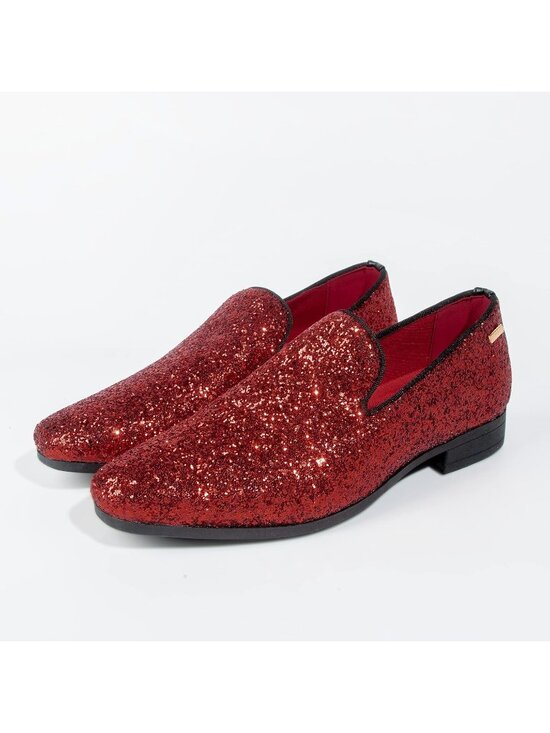 UUBARIS Men\'s Glitter Red Elegant Tuxedo Loafers Slip on Dress Formal Shoes main image 4